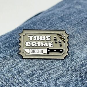 NEW Collectible Designer Enamel Pin, True Crime Book Club Vintage Gray Brooch